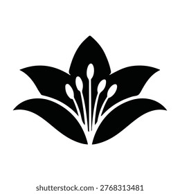 Simple black and white silhouette of a lily flower with five petals and stamens on a white background