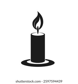 a simple black and white silhouette of a lit candl.eps
