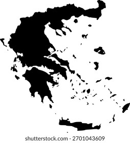Simple, black and white silhouette map of Greece vector illustration