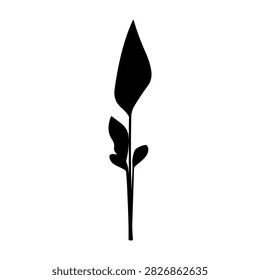 Simple black and white silhouette of a plant with leaves, ideal for nature-themed projects and minimalist design concepts.