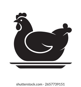 Silueta simple en blanco y negro de un pollo asado en un plato.