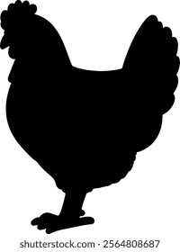 Simple black and white silhouette of a rooster, perfect for logos, illustrations, or décor. Captures the iconic red-combed bird known for its loud crowing. 