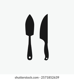 Simple, black and white silhouette of a spatula and a knife.