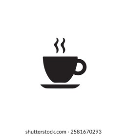 Simple black and white silhouette of a steaming coffee cup.A classic, simple silhouette of a coffee cup and saucer, with rising steam.