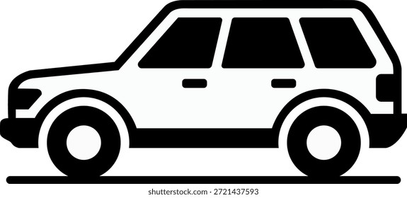 Einfache schwarz-weiße Silhouette eines SUV-Fahrzeugs auf einer flachen Oberfläche