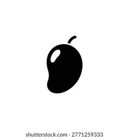 Simple black and white silhouette vector illustration of a single ripe mango with visible stem and small pit hole