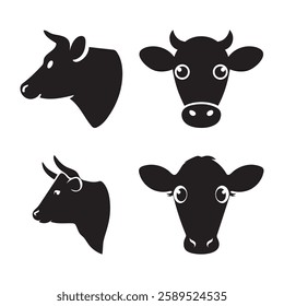 Simple Black and White Silhouettes of Cow and Bull Heads