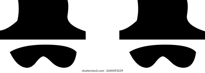 Simple black and white silhouettes of two figures wearing top hats and sunglasses.