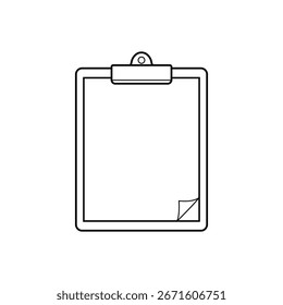 Simple black and white sketch of a clipboard with paper clip and corner fold sign template