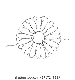 A simple black and white sketch of a daisy flower with a thin stem.