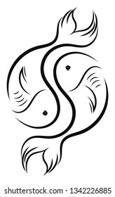 Simple black and white sketch of pisces horoscope sign vector illustration 