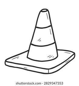 Simple black and white sketch of a road construction safety cone