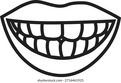 A simple black and white sketch of a smiling mouth with visible teeth