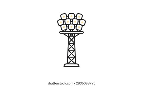 A simple black and white sketch of a tall stadium light pole featuring a cluster of rectangular spotlights on top