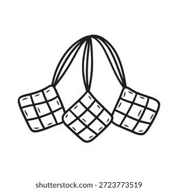 Um simples esboço preto e branco de três tradicionais bolsas de ombro tecidas