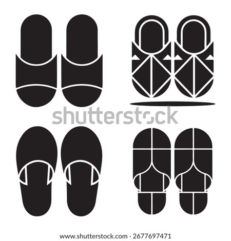Simple Black and White Slipper Icon Set