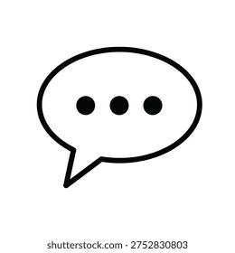 A simple black and white speech bubble icon with three dots indicating dialogue or thought