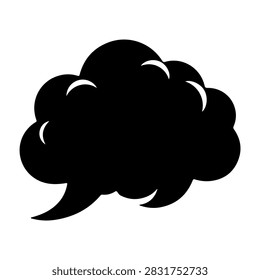 Simple black and white speech bubble icon representing conversation, dialogue, or communication in digital or print media.