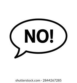 Simple black and white speech bubble with the word NO in bold letters, emphasizing refusal or negation in communication.