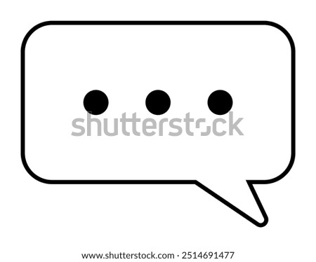 A simple black and white speech bubble outline with three ellipsis dots in the center. Indicates ongoing conversation, thought, or hesitation. Ideal for communication, dialogue, chat, messaging, and s