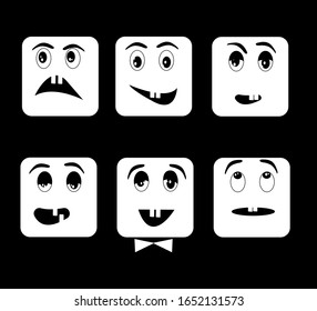 Simple black and white squares smiles with emotions. Faces. Stickers for web application