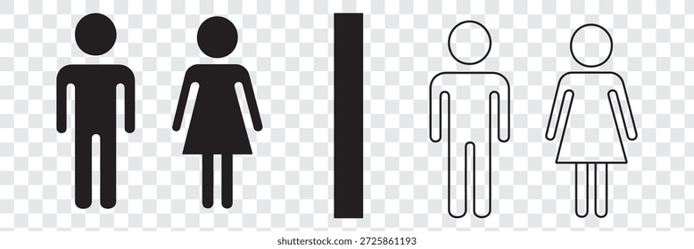 Iconos blancos y negros simples de la figura del palillo para los letreros masculinos y femeninos del retrete
