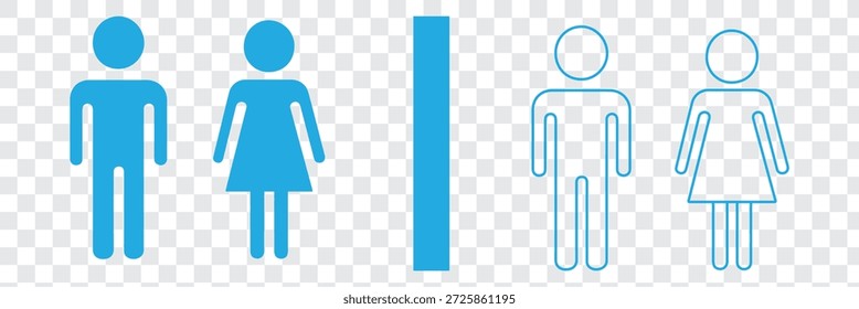 Iconos blancos y negros simples de la figura del palillo para los letreros masculinos y femeninos del retrete