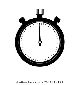 Simple black and white stopwatch icon in a flat minimalist style. Perfect for use in sports timing, countdown illustrations, productivity apps, and UI UX design elements