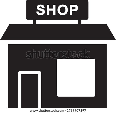Simple black and white storefront icon representing a small retail business establishment for commerce