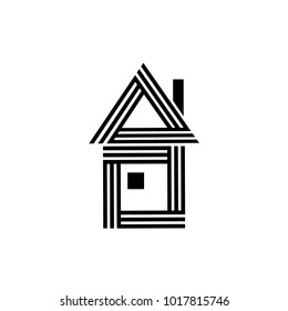 Simple black and white striped house with a window and a chimney real estate logo, vector