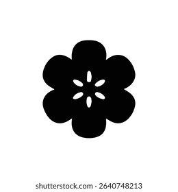 Simple black and white stylized flower icon, perfect for logos, websites, or app designs.