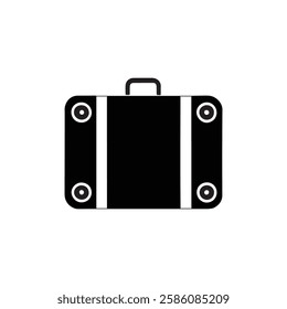 Simple black and white suitcase icon with a handle, designed in a minimalist style, ideal for travel, tourism, and luggage concepts.
