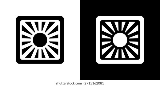 Elemento de diseño simple de forma cuadrada Sunburst en blanco y negro