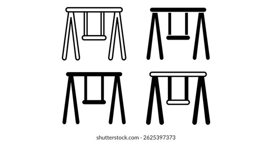 Simple Black And White Swing Set Icons For Playground Recreation Vector Design Illustration