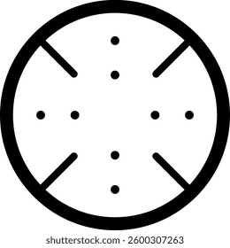 Simple black and white target icon representing focusing and aiming at objectives and goals, with crosshairs and multiple points indicating precision and accuracy