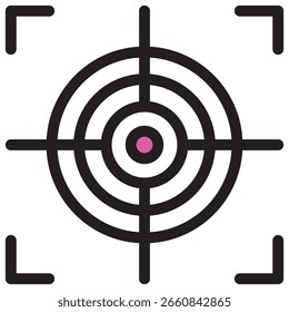 Ícone de destino preto e branco simples com centro rosa e Crosshai