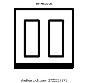 A simple black and white television screen icon showing the universal pause symbol.