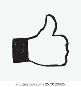 Simple black and white thumbs-up illustration. Hand-drawn thumbs-up symbol for approval or agreement. Minimalist thumbs-up design. Simple isolated black line art doodle vector.