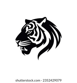 simple black white tiger side view wild animal logo vector illustration template design