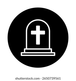 Ilustração simples de lápide preta e branca simbolizando a memória e a comemoração em homenagem ao símbolo memorial do falecido que descansa para sempre