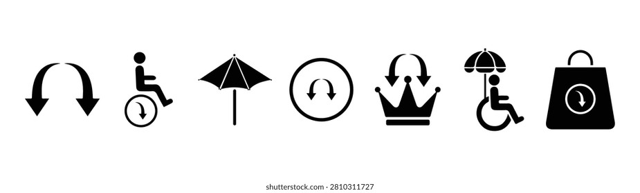 Simple black and white of transportation and outdoor activities bicycle arrow handcart wheelchair