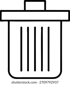 Simples ícone de linha de lata de lixo em preto e branco para recursos gráficos. Ilustração vetorial de uma lata de lixo mínima com tampa, ideal para projeto de design ou ambiental.
