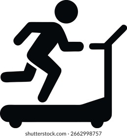 Einfaches schwarz-weißes Laufband-Symbol mit einer Person, die auf der Maschine in einem Fitnessstudio oder zu Hause trainiert