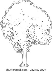 A simple black and white tree outline with a thickened trunk on a white background.