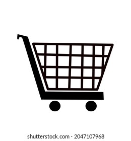 simple black and white trolley icon, shopping trolley transport logo