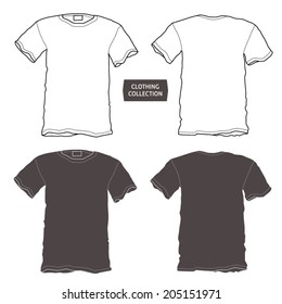 Simple black and white t-shirts. Vector graphics set.
