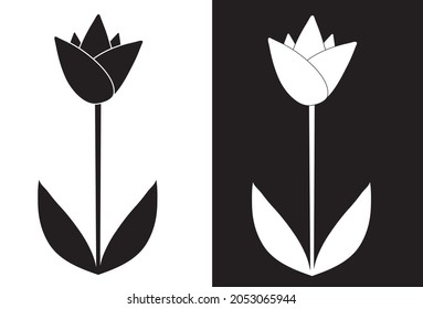 Simple black and white tulip. Tulip flower isolated on white and black background. Flower Vector. Vector illustration
