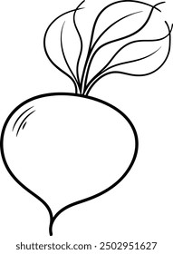 Ilustración simple de dibujo de línea de nabo blanco y negro