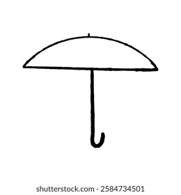 A simple black and white umbrella drawn in doodle style. Umbrella symbol