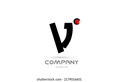 simple black and white V alphabet letter logo icon design with japanese style lettering. Creative template for company and business with red dot